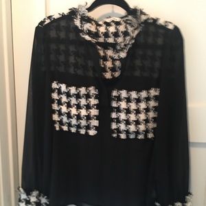 Zara Houndstooth Black Blouse size L
